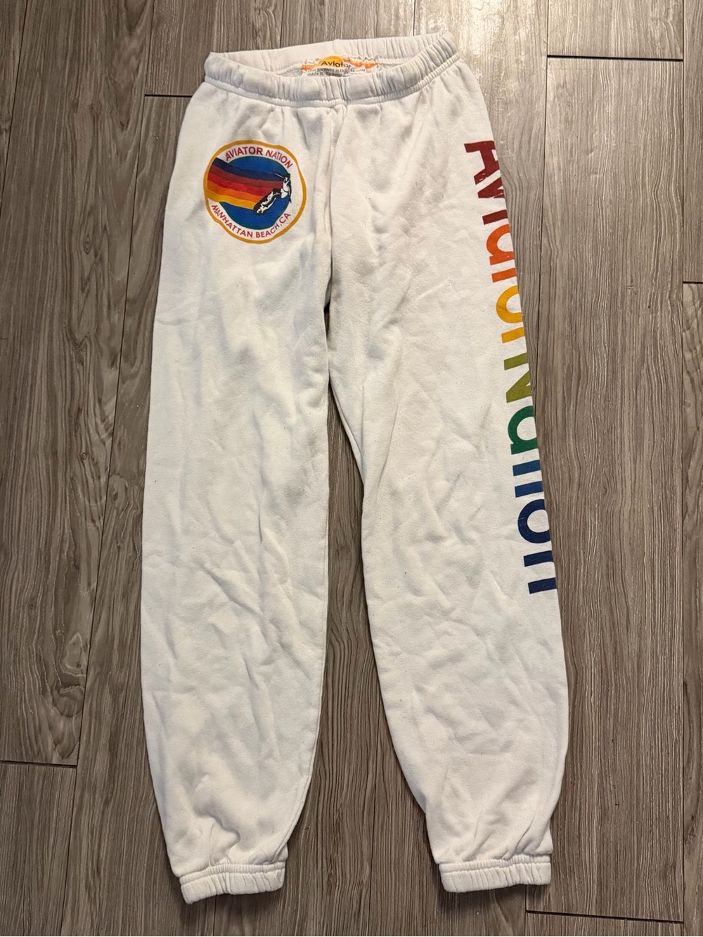 S Aviator Nation White Rainbow Logo Sweatpants